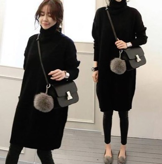 即納 送料無料 ニットワンピース レディース ニット 秋冬 ゆるシルエット ハイネック ロング丈 暖かい ワンピース レディースアパレル Kosy