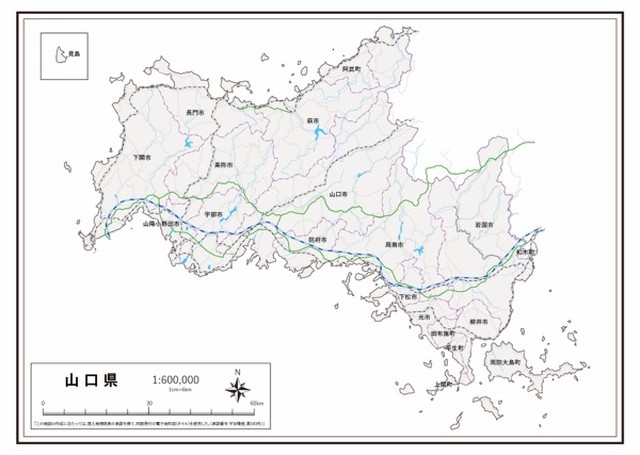 P7山口県 高速道路 鉄道 K Yamaguchi P7 楽地図 日本全国の白地図ショップ