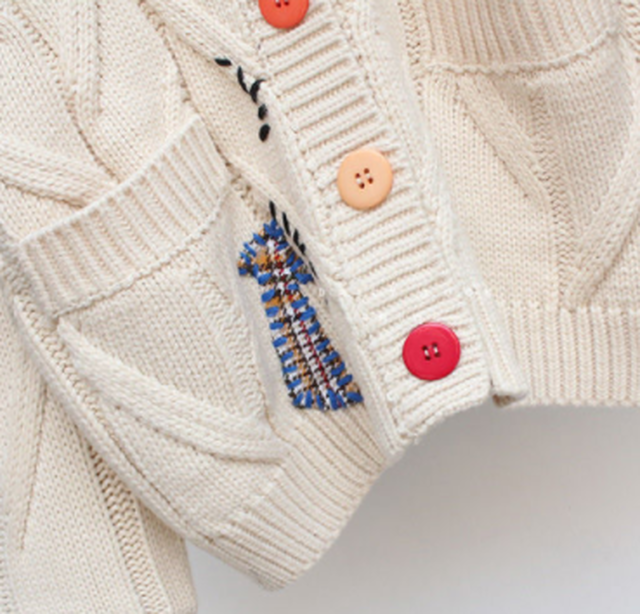 カーディガン 厚手 レディース ケーブル編み ニット 長袖 刺繍入り 秋 冬 カラフル前ボタン Cinderella Story