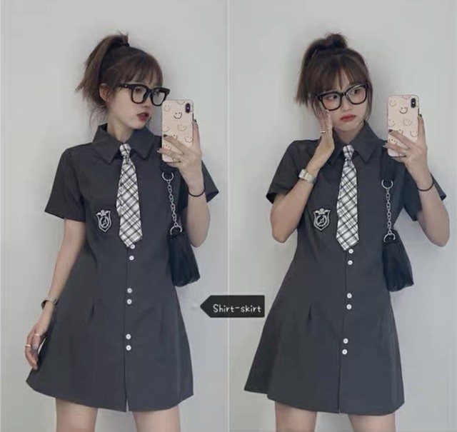 レディースファッション ミニワンピース シャツワンピース カジュアル 春夏コーデ 半袖 新作 ネクタイ付き More Lluze モア ルーゼ