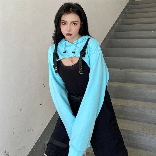 542 ショート丈トップス K Popアイドルみたいに 大人セクシートップス ダンスコーデピンクブルー Dolceribbon