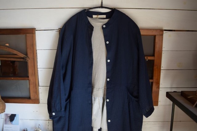 Refined Works しわ加工の綿麻前開きワンピース Rossa1013