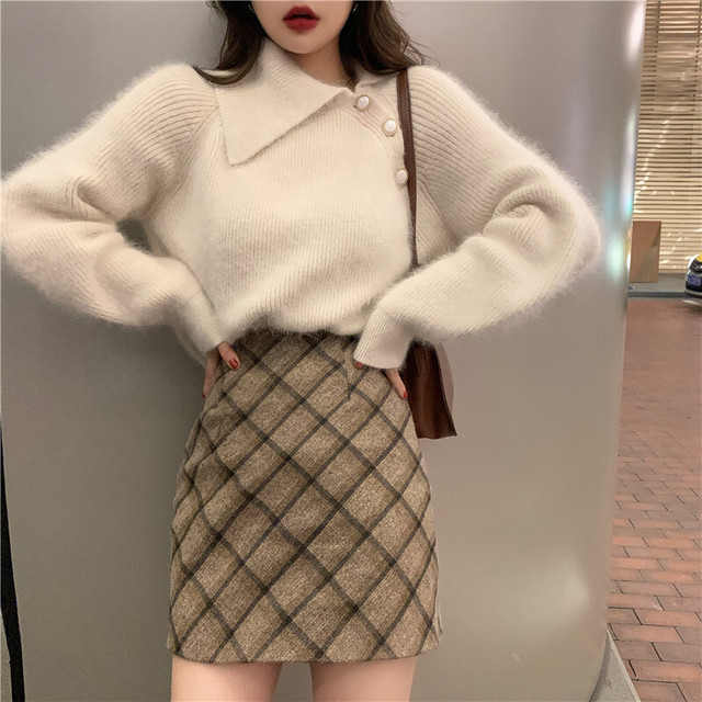 2色 襟付き ニット パール ふわふわ シャギー 可愛い レディース ファッション 韓国 オルチャン Cocotown