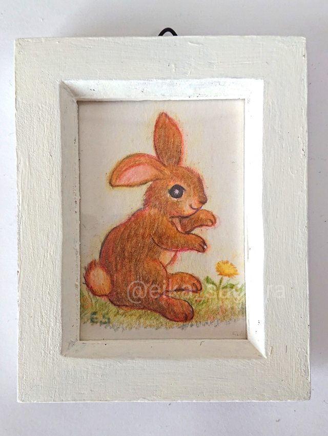 原画 ミニ額イラスト うさぎ みつかっちゃった 絵本作家 すぎうらえいか