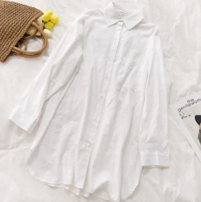 オーバーサイズが可愛い 抜け感 白シャツ 白シャツ ワンピース ブラウス トップス 透け感 トレンド ホワイト シャツ 春 ガーリー 長袖 Sugar Daystyle シュガーデイスタイル