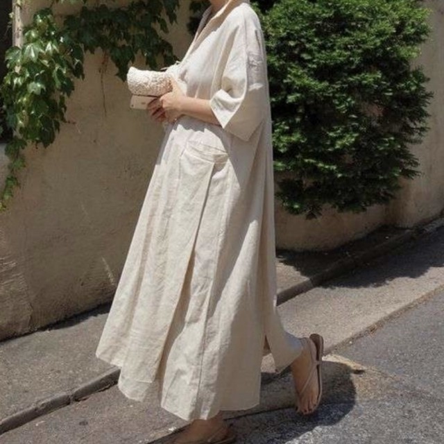 ワンピース レディース ロング丈 七分袖 大きいサイズ 大人 カジュアル 無地 ワンピース レディース ロング丈 七分袖 大きいサイズ 大人 カジュアル 無地 コットン オーバーシルエット ふんわり Leaflower 001 リーフラワー レディースファッション専門店