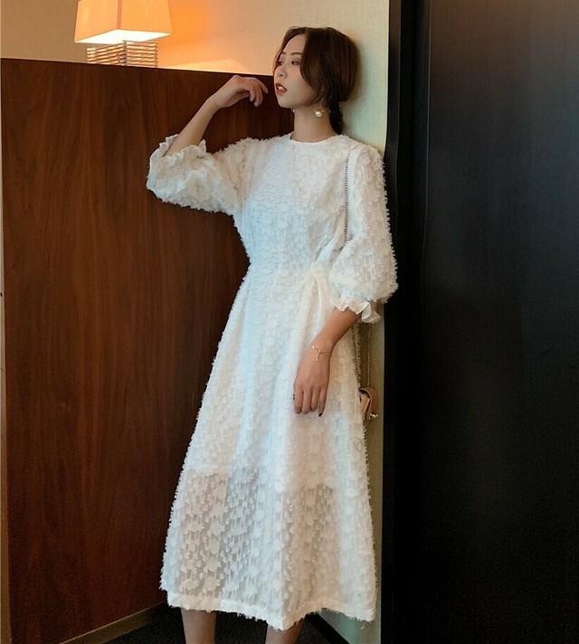ワンピース レディース ロング丈 ロングワンピース ミモレ丈 7分袖 ドルマンスリーブ きれいめ 大人かわいい 清楚 ふんわり デート 白 春夏 Yi807 Valentina210