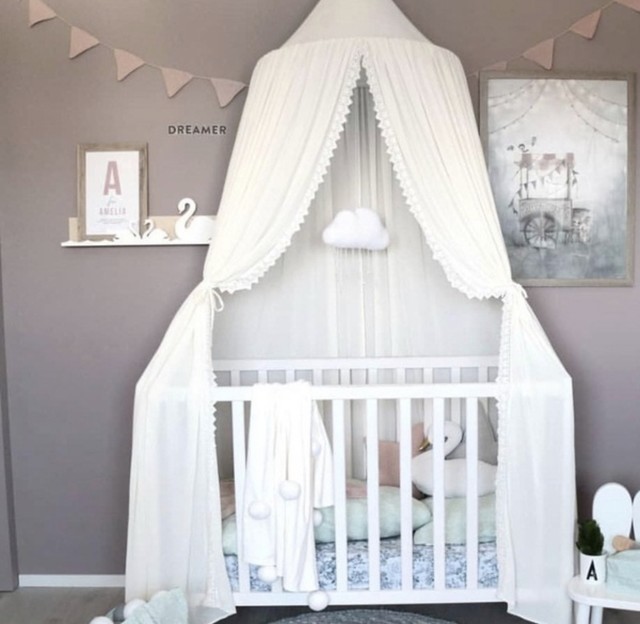 ベビー レースシフォンベッドカーテンドーム 夢の天蓋付きベッドに Amybebechu