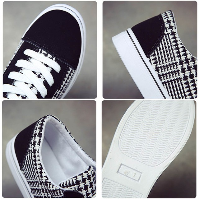 レディーススニーカー レディースシューズ キャンバススニーカー スポーツ 韓国ファッション チェック柄 千鳥格子 6sense0901