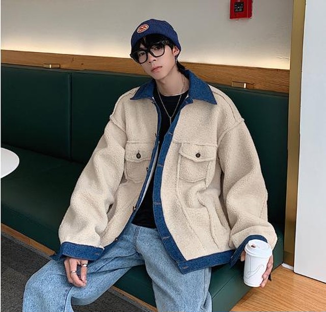 送料無料 ジャケット デニム もこもこ ボア オーバーサイズ 韓国 ストリート メンズ