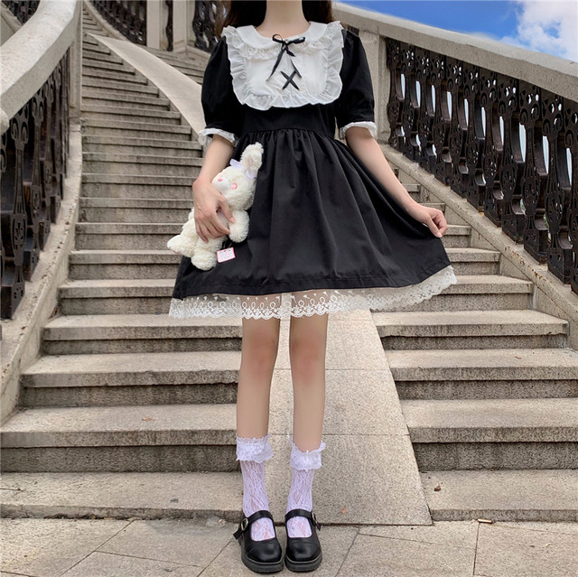 レース シフォンメイドドレスワンピースop りぼん カワイイ ダーク Jsk ゴスロリ Sm ミリ 甘ロリ クラロリ 和ロリ エレガント 黒ロリ 姫ロリ 華ロリ Albertina Gothic
