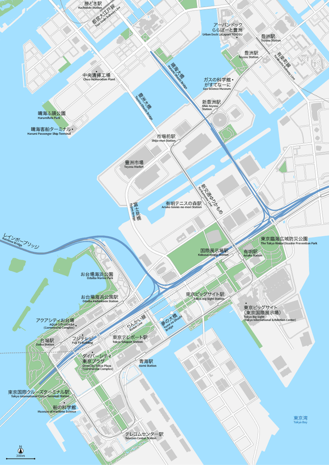 東京 豊洲 お台場 イラストレータデータ Eps 日本語 英語 並記版 地図素材をダウンロードにて販売するお店 今八商店