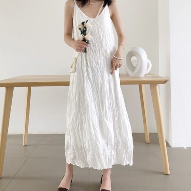 ワンピース キャミワンピ シフォン シワ加工 大人可愛い シンプル お出かけ デート Gratias