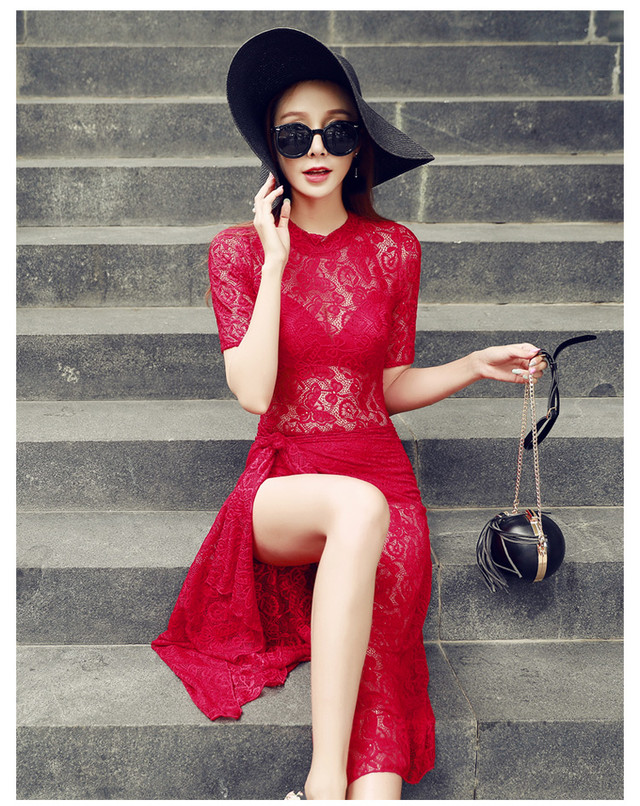 レース ワンピース水着 タイト ビキニワンピース 2way Ruru