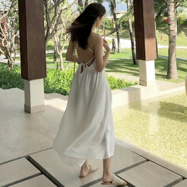 送料無料 ワンピース ３色 背中あきマキシ大人可愛い デート ロングワンピース リゾート バックリボン コットンワンピ サマーワンピ テラコッタ バックコンシャス Relaxy