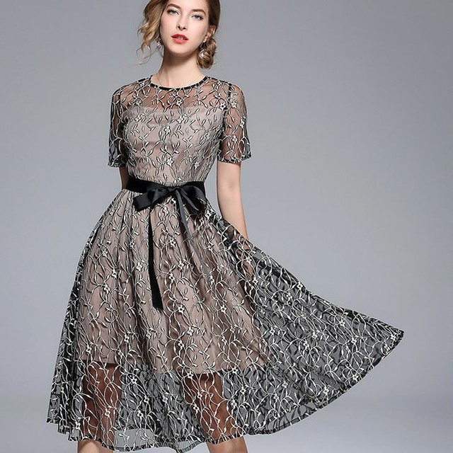 送料無料 刺繍 ウエストリボン ドレス レディース パーティードレス 2次会 ワンピース レース レースワンピ ワンピ ひざ丈 Sarubia パーティードレス ワンピース専門店