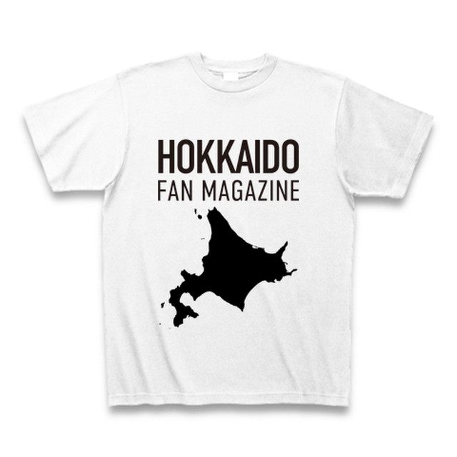 北海道ファンマガジンロゴtシャツ 白地 黒文字 地図付 北海道ファンマガジン公式ショップ