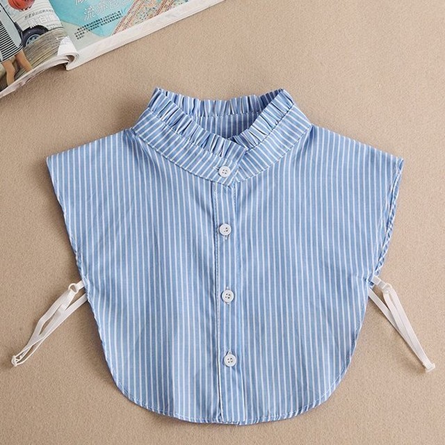 つけ襟 フリル 付け襟 ハイネック ボーダー シャツ レディース 可愛い コットン ツケエリ ブルー 女性 かわいい エリ 襟 スタンドカラー つけ衿 456 1 A B