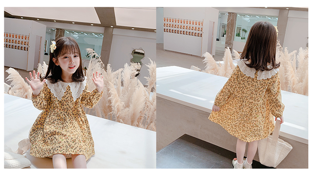 ふんわり可愛い 小花柄 フレア ワンピース ワンピース 子供服 キッズファッション スカート 小花柄 ボタニカル柄 フレア ワンピ 襟付き ひざ丈 長袖 ボリューム袖 お出かけ お呼ばれ 90cm 100cm 110cm 1cm 130cm 春 秋 冬 送料無料 韓国レディース キッズ