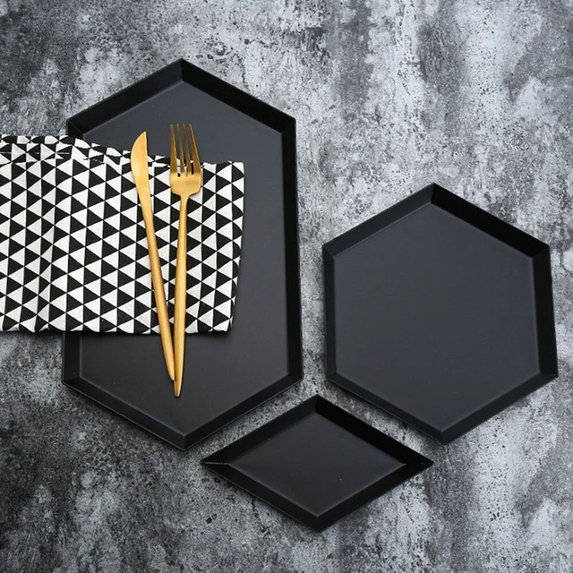 3枚セット フードプレート ポリゴン ジュエリー ディスプレイ プレート デスクトップ コンビネーション ストレージ トレイ 北欧 幾何学 ダイヤモンド メタル 六角形 ケーキ フルーツ ディッシュ プレート 3枚セット ステンレス鋼 スナック 小物入れ ヘキサゴン Coloring