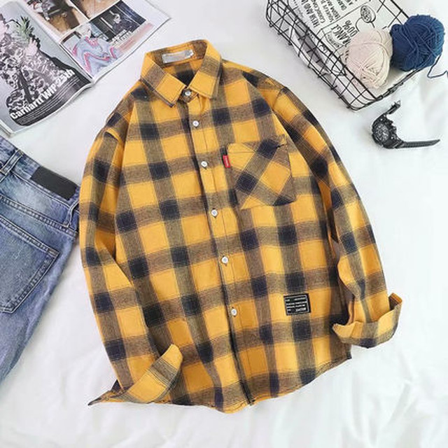 メンズ シャツ 長袖 チェック Bf ユニセックス ワッペン レトロ Leo