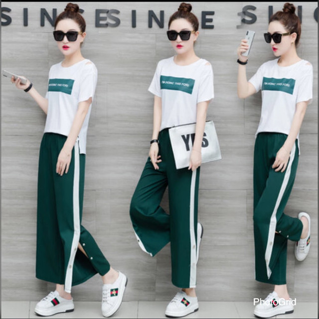 韓国 流行 上下 セットアップ レディース ラインパンツ セレブ ルームウェア スポーツウェア カジュアル Torehapi
