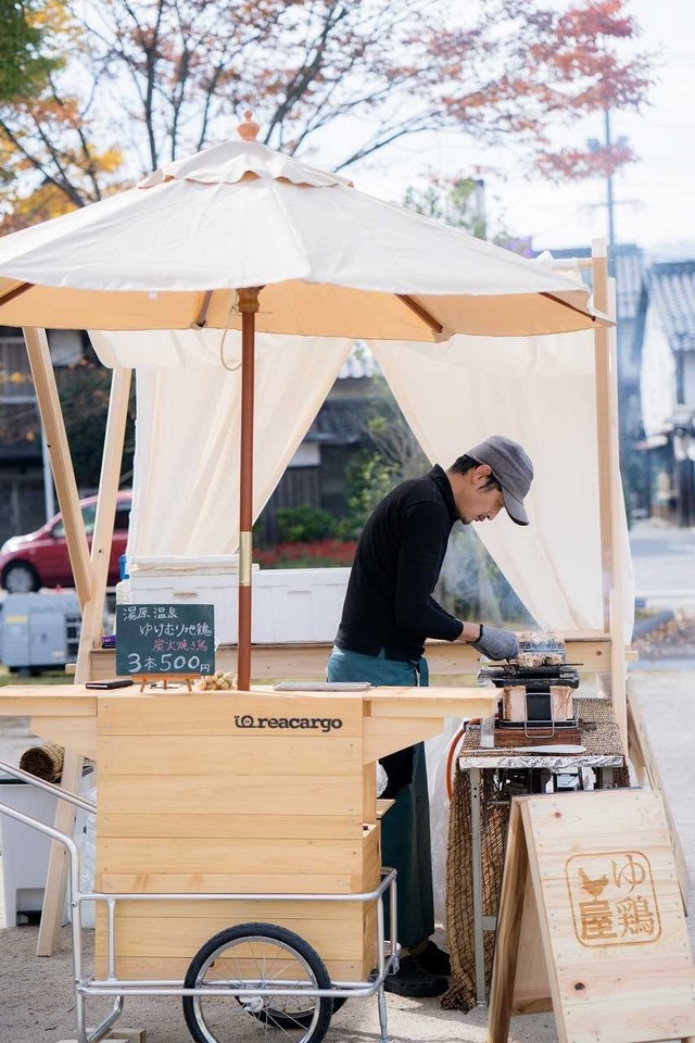 岡山県産ヒノキ 木製移動屋台 リヤカーゴ ナチュラル 国産 木製移動屋台 木工房もものたね