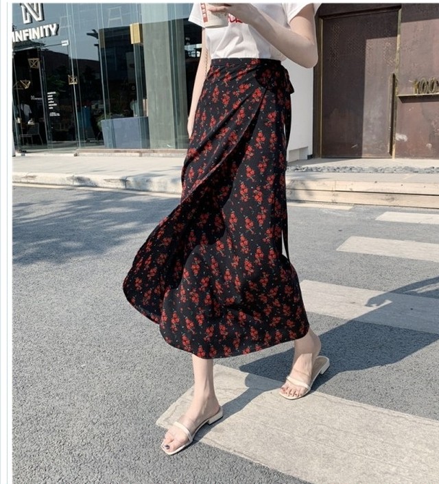 プリーツスカート ロング 花柄 韓国風 スカート 花柄スカート きれいめ 40代 二次会 代 通勤 プリーツスカート カジュアル レディース Basecamp49