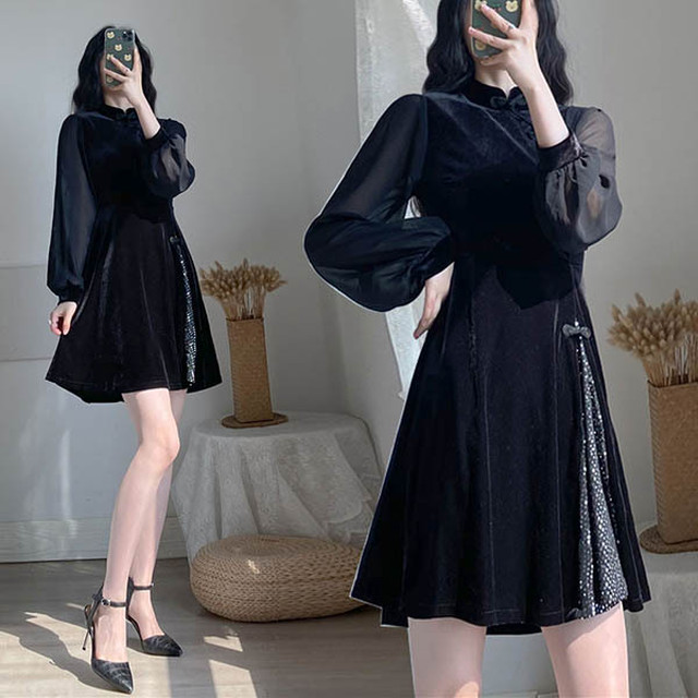 大きいサイズ ワンピース ベロア ラメスリット チャイナ襟 001 Ruq フェミニン イベント フェス パーティドレス 10 11 12 2101 ｓ ６ｌ大きいサイズ揃う Orange本店