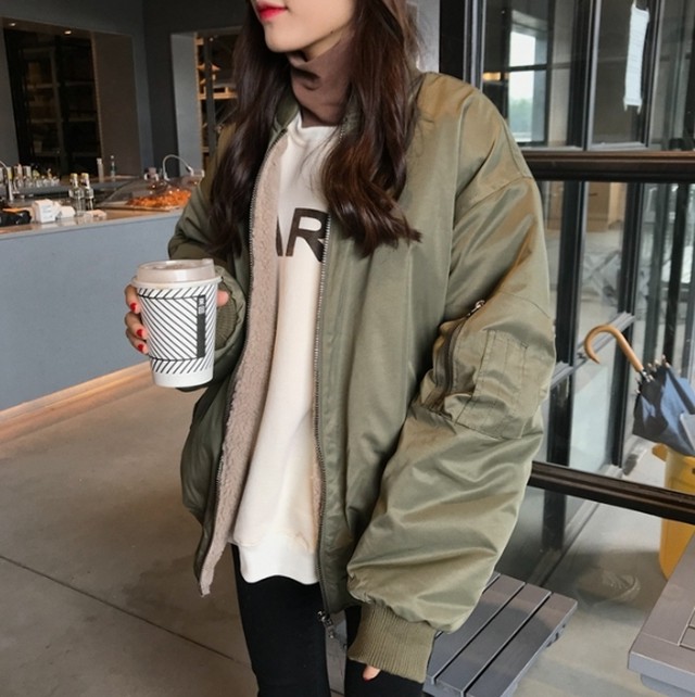 2wayボアブルゾン レディースアウタージャケット 裏ボア リバーシブル ボアブルゾン Ma 1 緑 グリーン カーキ カジュアル B956 Idear