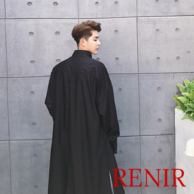 Renir レニール メンズ シャツ 長袖 ロング 黒 ブラック オールイン