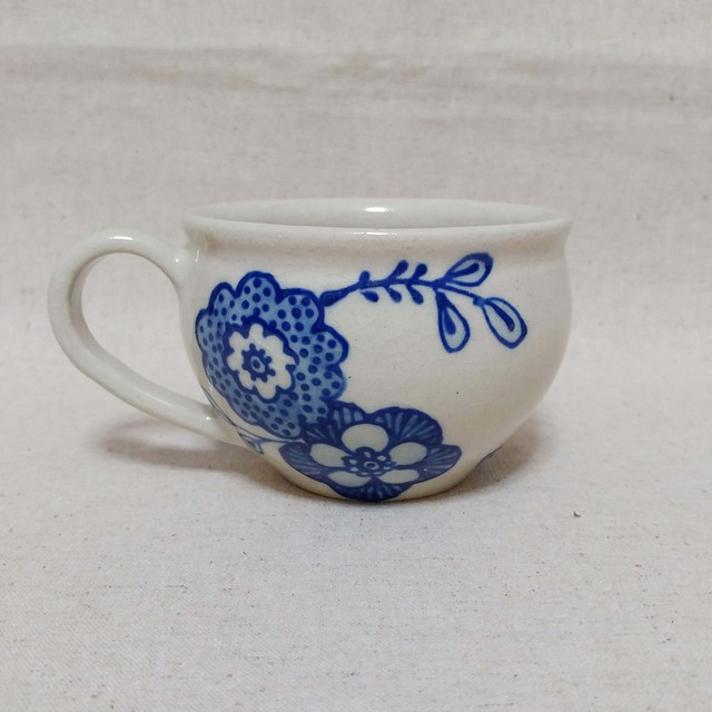 ブルー花柄マグ つなぐ