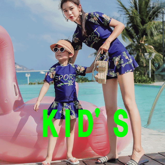 C 親子水着 キッズ水着 女の子 親子コーデ 迷子防止 ラッシュガード セパレート ブルー かわいい Swim In The Moon