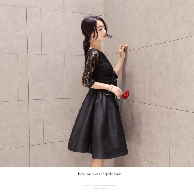 100 安心保証 フェミニン レース Aライン 膝丈 ワンピース 代 30代 40代 2色 人気ブランドを Theblindtigerslidell Com