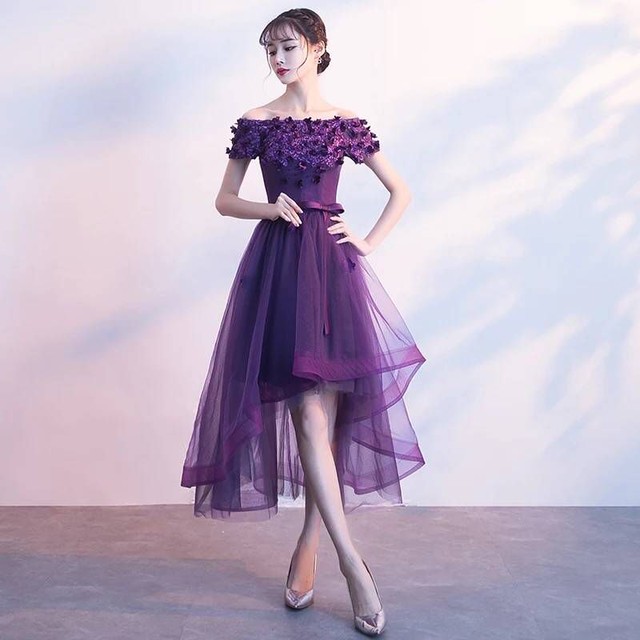 S 267 DAVID'S BRIDAL パティーワンピースドレス紫色サイズS
