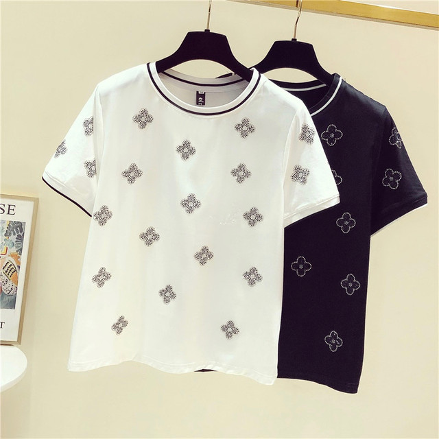 全2色ストーンフラワー半袖トップス