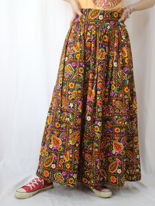 flower pattern flare long skirt【5640】