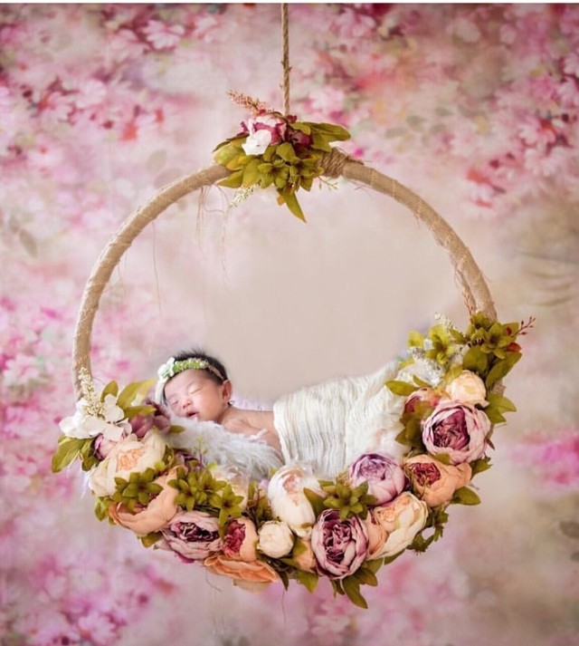 フラワーリースベッド 撮影小物 赤ちゃんカゴ バスケット 花 装飾 65 65 35cm ニューボーンフォト Lalamia