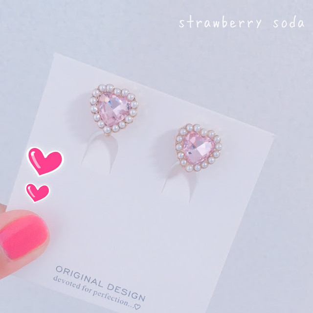 ピンク リトルハート パール ピアス イヤリング Strawberry Soda