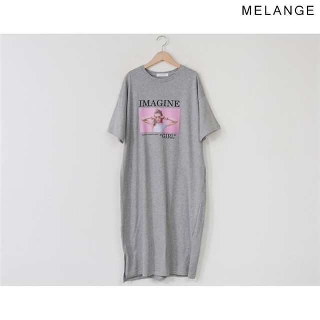 コットン スリット イラスト ロングワンピース カジュアル 大人可愛い ルームウェア 夏チュニック La Page