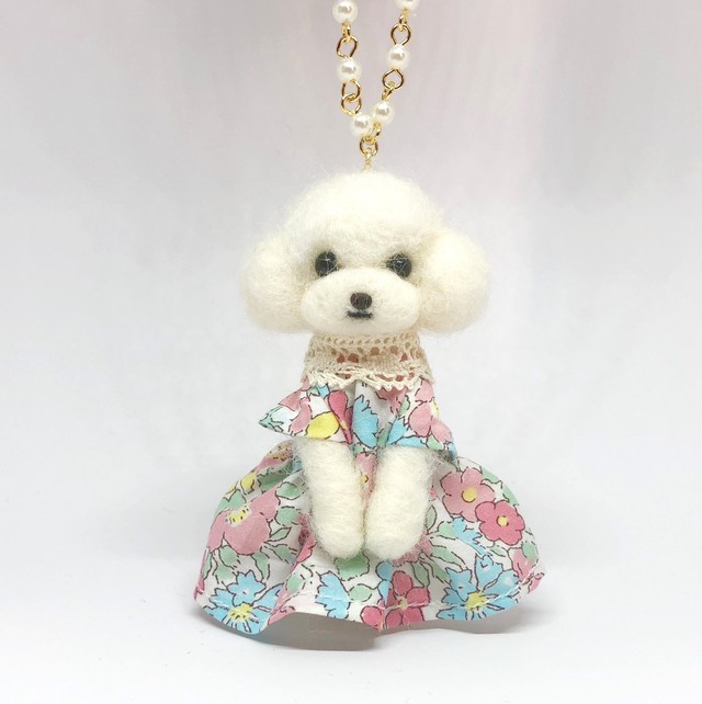 羊毛フェルト 白プードルちゃん バッグチャーム Tinkleshop