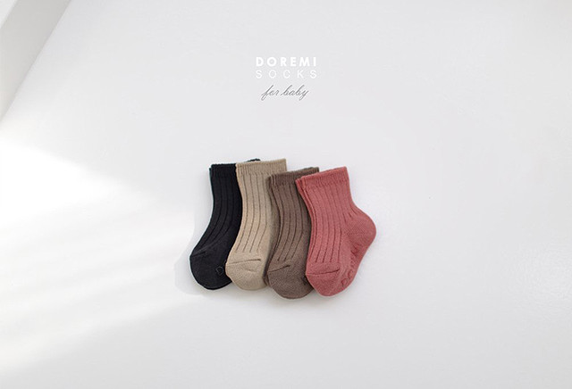 即納 New リブソックス4点セット Doremi チョコベリーカラー 靴下 ベビー キッズ ギフト 韓国子供服 ユニセックス Sotこどもふく