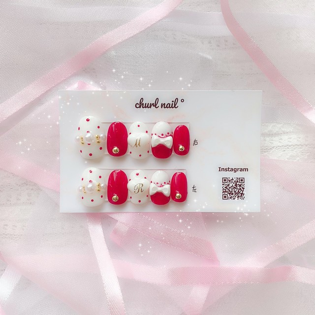 2 ドット 量産型 ハート イニシャル ネイルチップ Churl Nail