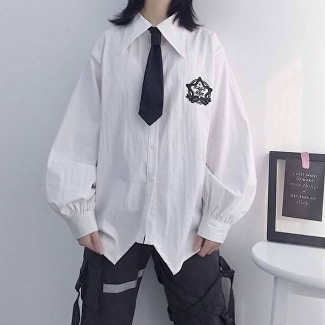再入荷 病みかわいい 白 シャツ 長袖 ネクタイ付き ゴスロリ 原宿系 10代 代 天使と悪魔 サブカル系ファッション Seasonz