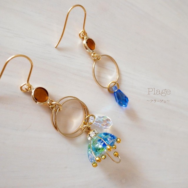傘と雫のアシンメトリーpierce Earring Plage 宇海 Uumi コラボアクセサリー Uumi Official Shop