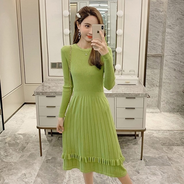 4色 リブスリムニットワンピース レディース 無地 長袖 ミディアム丈 大人女子 大人上品 きれいめ カジュアル 普段着 街着 デート 女子会 Luna