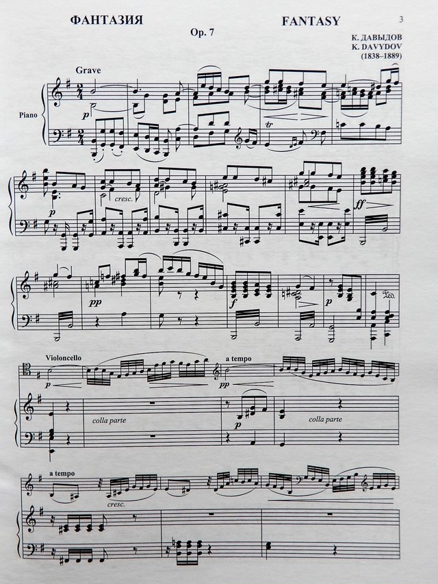 ダヴィドフ チェロとオーケストラのための幻想曲 チェロとピアノ ムジカコスモス