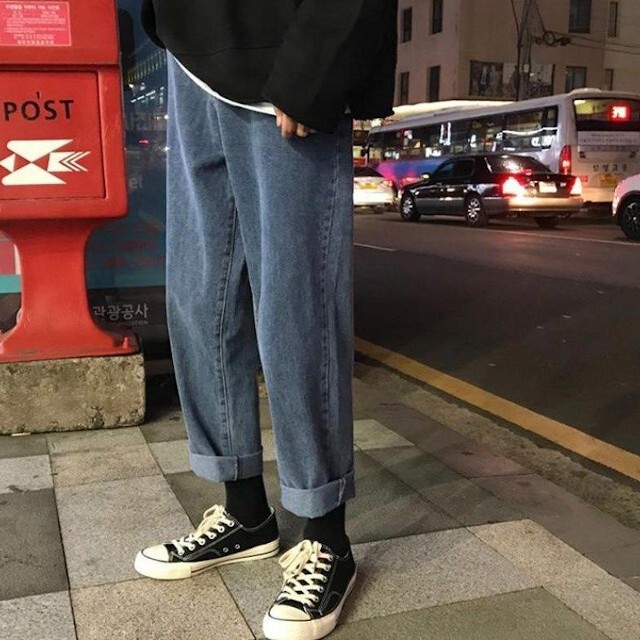 メンズ ストレート デニム パンツ ワイドパンツ ルーズシルエット ビッグシルエット オーバーサイズ サイズ展開豊富 カジュアル ネイビー ブラック S M L Xl 2xl 3xl 4lxl Favoriteselect