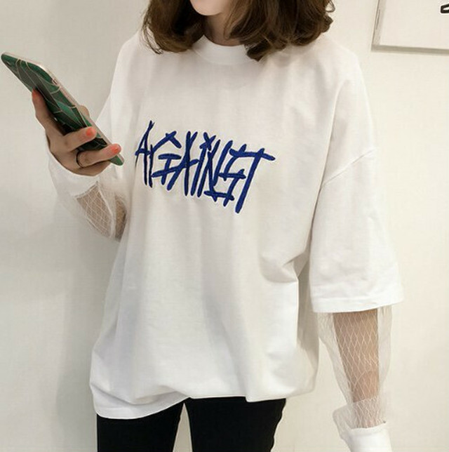 長袖tシャツ ロンt 袖シースルー 重ね着風 刺繍 ロゴ カジュアル クール ビッグシルエット ストリート Tシャツ オーバーサイズ ドロップショルダー ダンス衣装 Speed Star Base