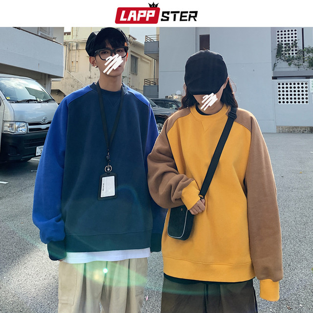 Lappsterメンズ原宿パッチワークパーカーoネックプルオーバーメンズカラーブロックストリートパーカー特大パーカー かわいい Lappster公式ストア Efect